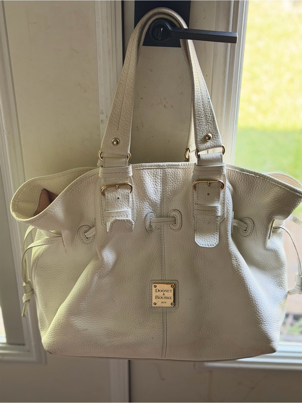Dooney & Bourke Cream Pebbled Leather Tote with Gold Hardware